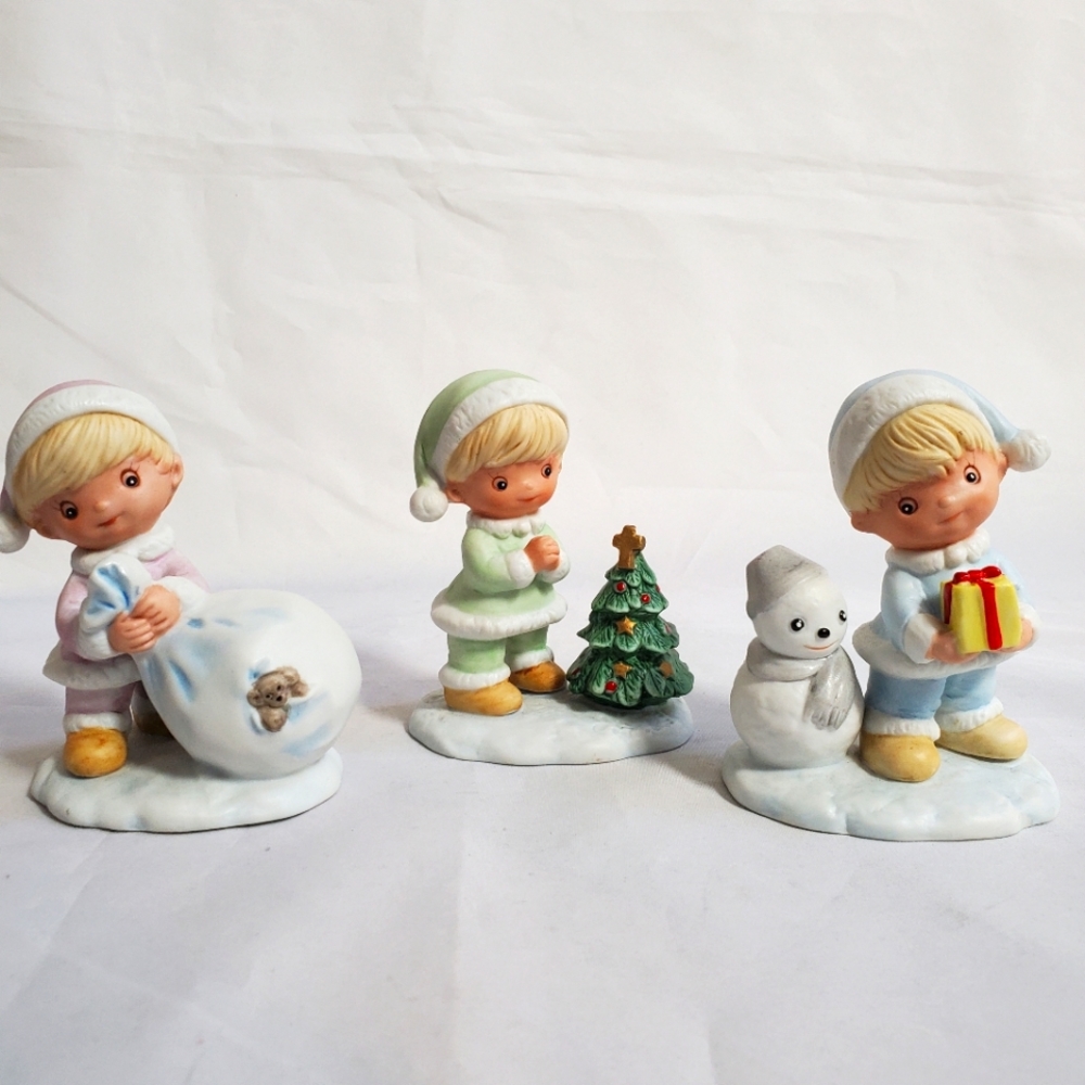 Vintage Set of 3 HOMCO Christmas Santa Boy Figurines